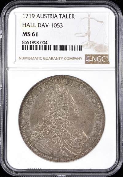 【雨安】【直播拍卖】【第0124期-评级币章】2026-01-17 周六 19:30 - [评级欧洲] Austria 奥地利 1泰勒 1719年 查理六世  NGC-MS61