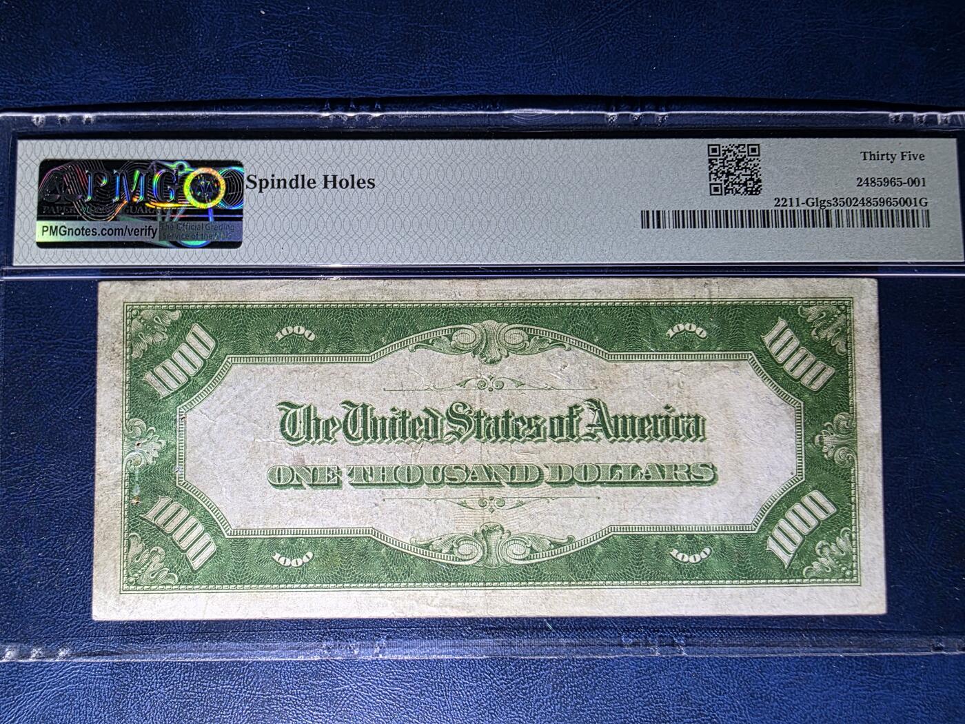 叁拾收藏第34期 美国1934年1000美元  浅绿库印千位豹子号999  PMG35