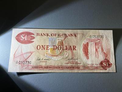 咖啡豆•收藏 2026年Jan_21th世界各国纸币拍卖 - 圭亚那 1966-92年 1元 全新UNC 外国纸币