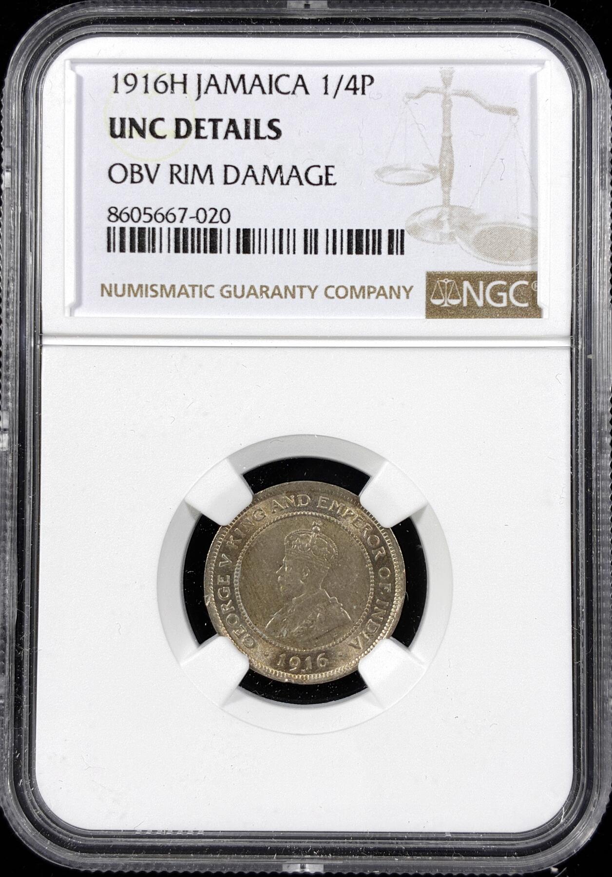 【雨安】【直播拍卖】【第0124期-评级币章】2026-01-17 周六 19:30 [评级美洲] Jamaica 牙买加 1/4便士 1916年 乔治五世  NGC-UNC