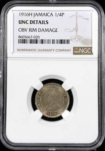 【雨安】【直播拍卖】【第0124期-评级币章】2026-01-17 周六 19:30 - [评级美洲] Jamaica 牙买加 1/4便士 1916年 乔治五世  NGC-UNC