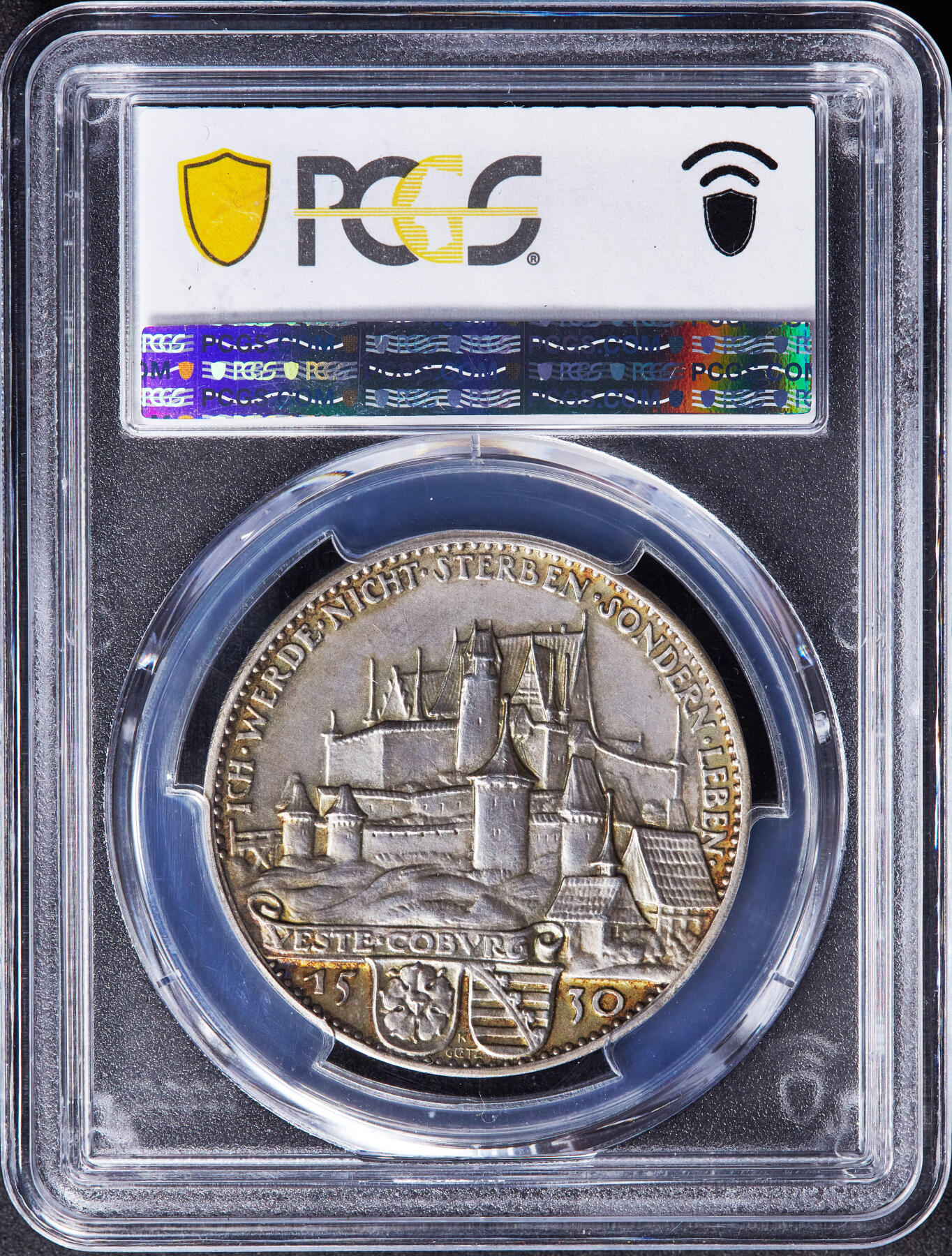 【俄甄集藏】“万象更新、马呈祥瑞”迎新春俄甄精品场-2026年(047)01-21 星期三 晚 19:30 全场包邮 德国魏玛1930年奥格斯堡忏悔400周年纪念银章，PCGS SP63，卡尔·哥茨名作，五彩包浆，设计精美