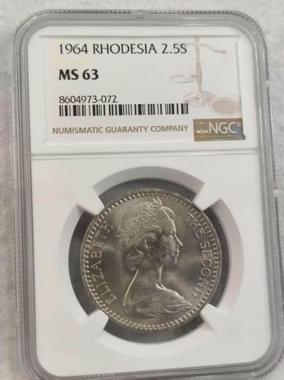 G&W世界散币，银币处理专场（第43场） - NGC-MS63 罗得西亚1964年2.5先令