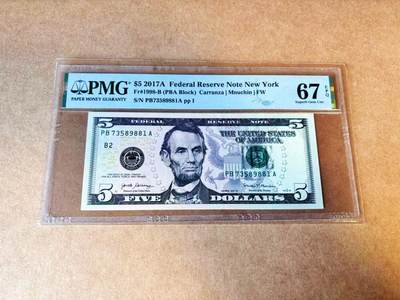 【Blue Auction】世界纸币精拍第776期——18级TOP拍卖/信誉/品质/专业/高效💫 - 美国 2017年5美金 PMG67EPQ 