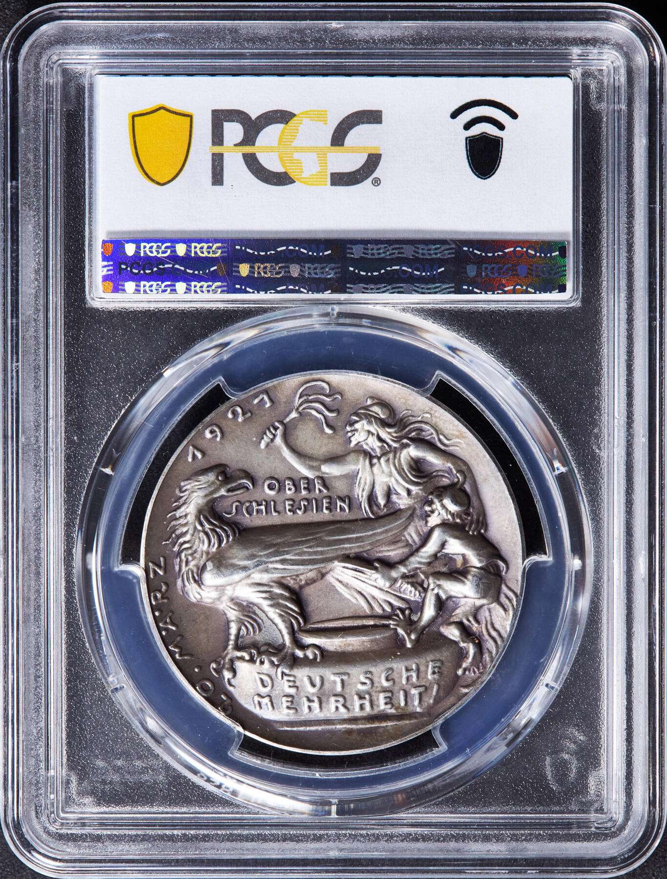 【俄甄集藏】“万象更新、马呈祥瑞”迎新春俄甄精品场-2026年(047)01-21 星期三 晚 19:30 全场包邮 德国魏玛1921年纪念上西里西亚公投却割让波兰银章，PCGS SP63，卡尔·哥茨作品，银章极其稀少，黄油酱彩老包浆，亚军