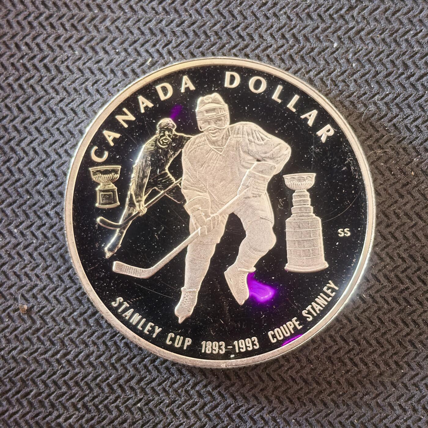 道一币馆币章第一百六十三场 加拿大1993年斯坦利杯100周年纪念1元精制银币  25.17g 925s