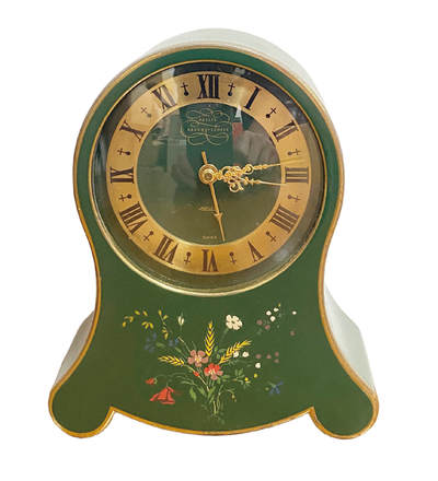 上海拍卖行2025年秋季古董珍玩拍卖会 - 积家手绘绿珐琅花卉音乐座钟(H:12.5cm,附闹钟功能)