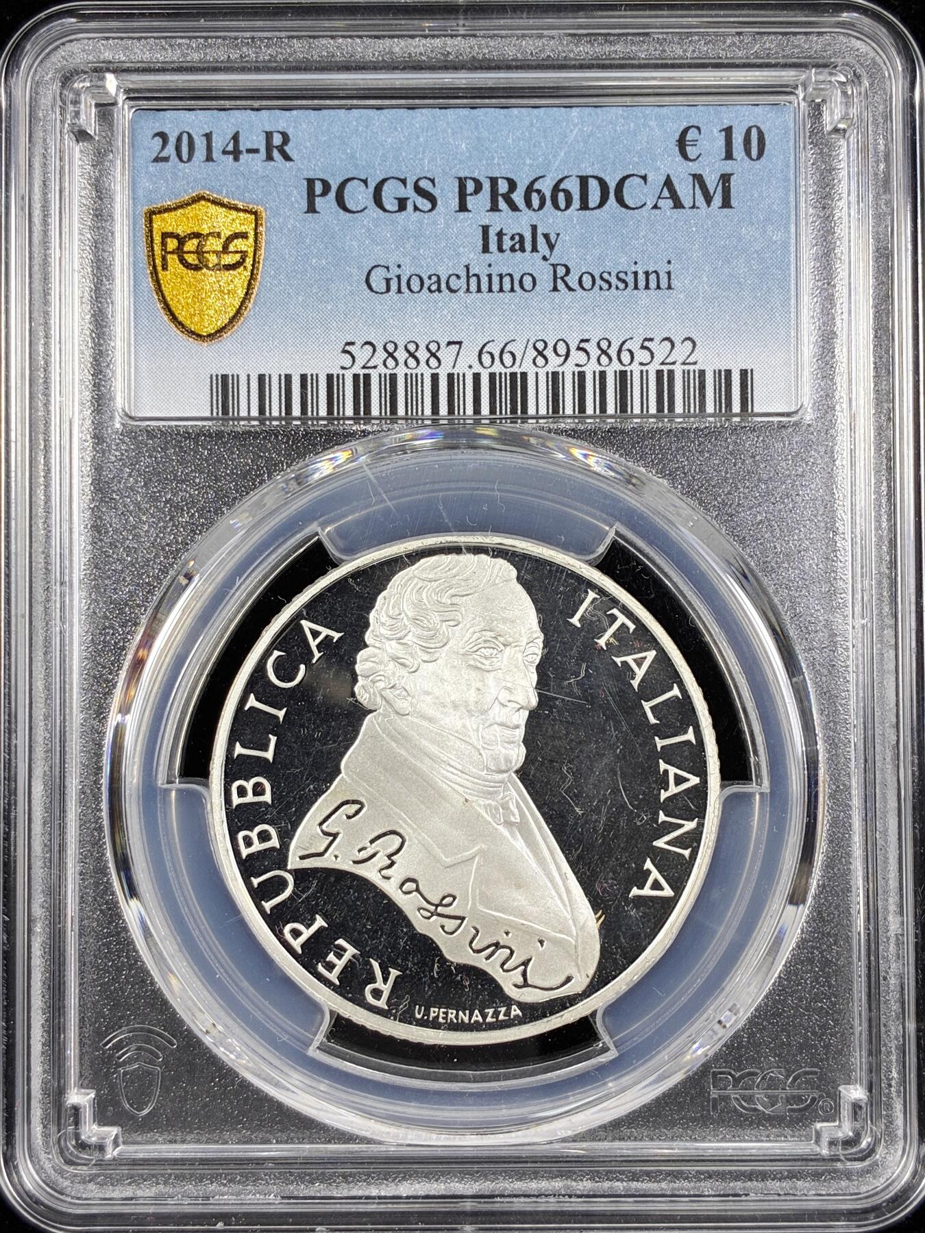 【雨安】【直播拍卖】【第0124期-评级币章】2026-01-17 周六 19:30 [评级欧元] Italy 欧元 意大利 10欧元 2014年 作曲家罗西尼 PCGS-PR66DCAM 精制币