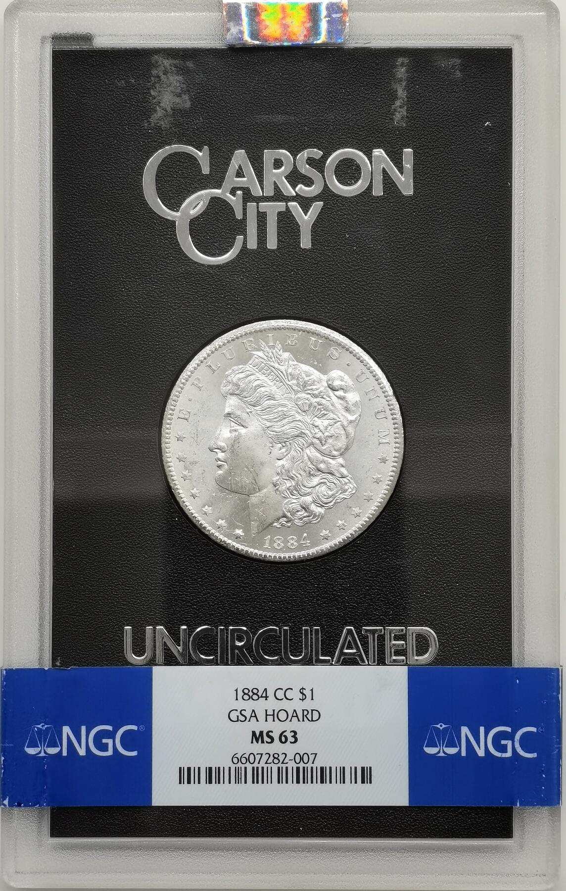 博洋堂世界钱币拍卖第157期（全场包邮） NGC MS63 美国1884年CC版摩根银币，稀少卡森厂，GSA大封装