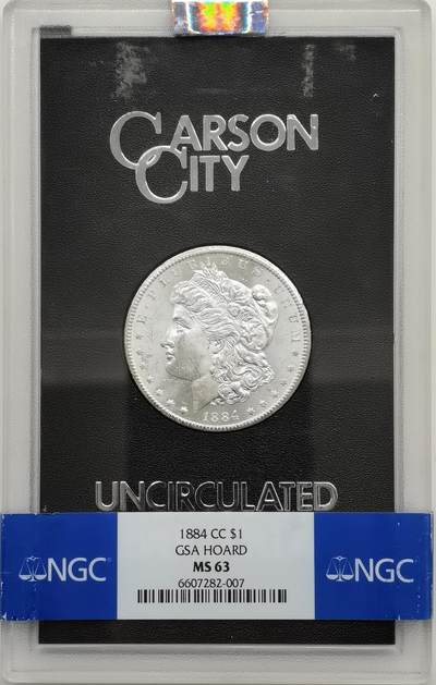 博洋堂世界钱币拍卖第157期（全场包邮） - NGC MS63 美国1884年CC版摩根银币，稀少卡森厂，GSA大封装