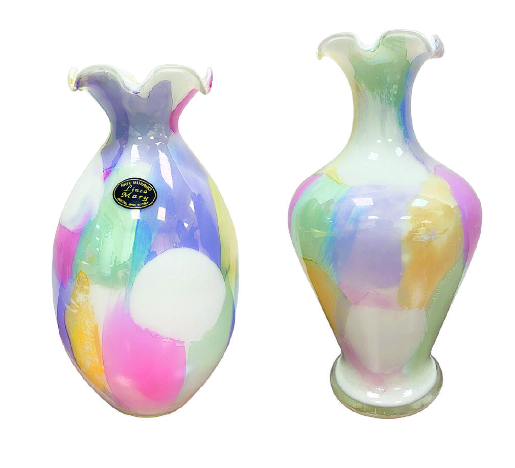 上海拍卖行2025年秋季古董珍玩拍卖会 意大利MURANO设计款炫彩花瓶(H:19.5cm,H:18cm)