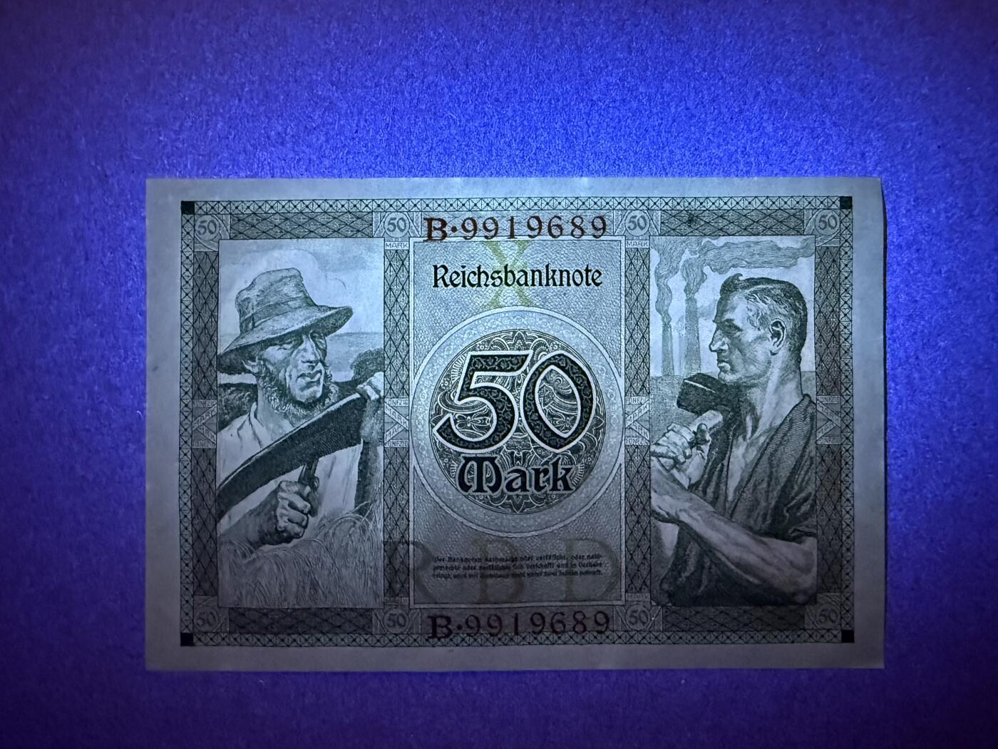 《艾美收藏》第229期-1.18周日外币荟萃 德国50马克 UNC 1920年 魏玛共和国版本 边缘荧光 无47