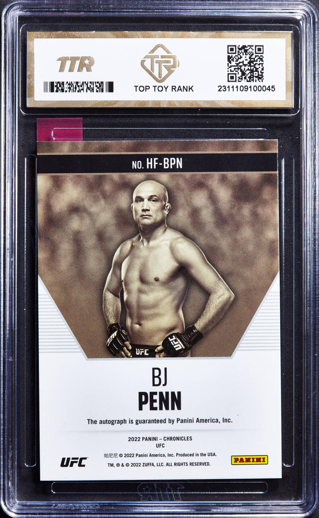 【俄甄集藏】“万象更新、马呈祥瑞”迎新春俄甄精品场-2026年(047)01-21 星期三 晚 19:30 全场包邮 卡片-Panini UFC美国综合格斗明星BJ·佩恩，TTR 9.0，2022年贴签