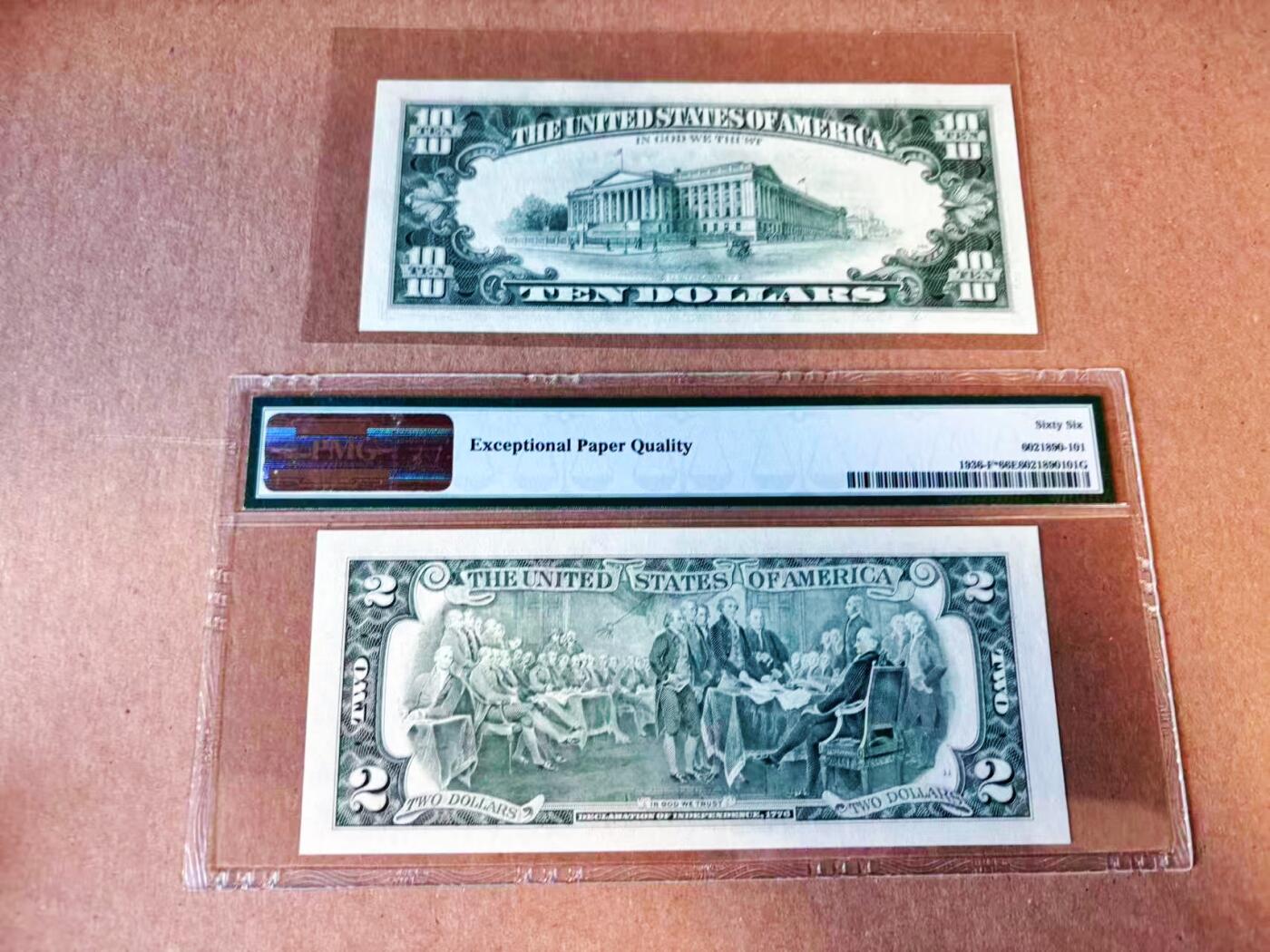 【Blue Auction】世界纸币精拍第776期——18级TOP拍卖/信誉/品质/专业/高效💫 【一组2张补号】美国 1995年2-10美金 PMG66EPQ/UNC-