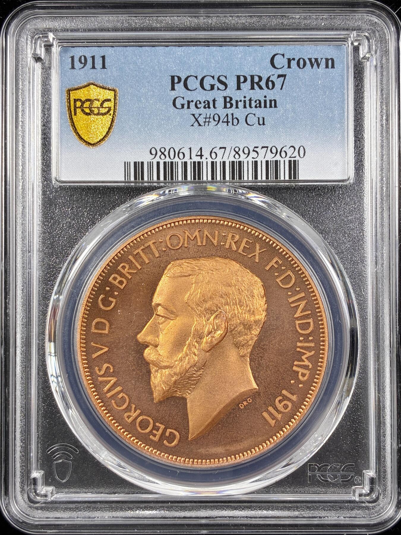 【雨安】【直播拍卖】【第0124期-评级币章】2026-01-17 周六 19:30 [评级欧洲] Great Britain 英国 1克朗 1911年 乔治五世 X#94b 精制 PCGS-PR67 精制币