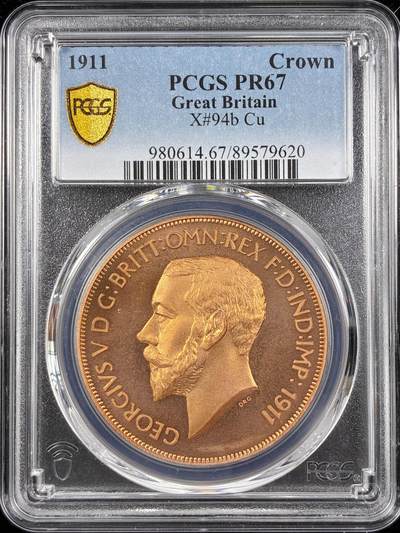 【雨安】【直播拍卖】【第0124期-评级币章】2026-01-17 周六 19:30 - [评级欧洲] Great Britain 英国 1克朗 1911年 乔治五世 X#94b 精制 PCGS-PR67 精制币