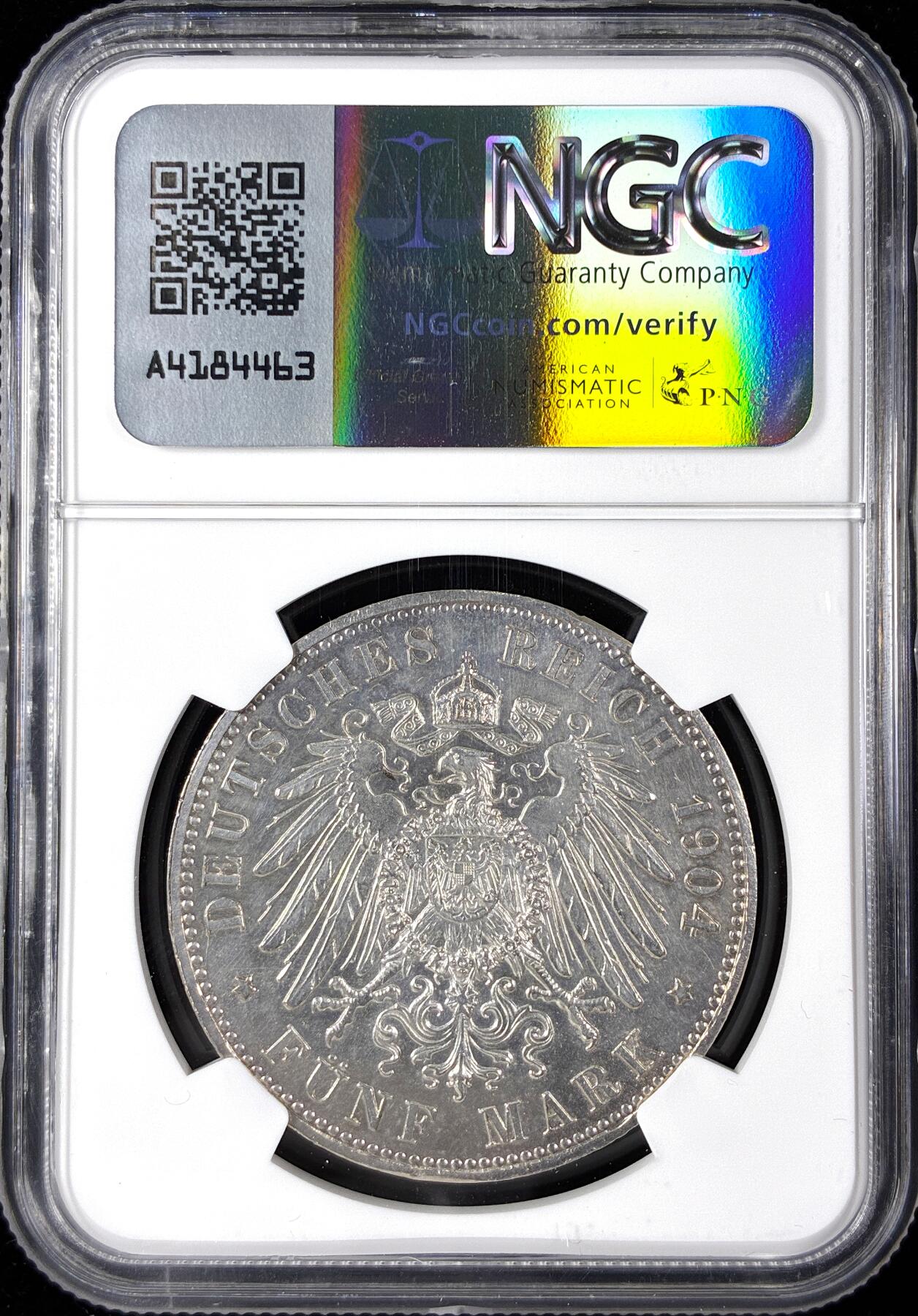 【雨安】【直播拍卖】【第0124期-评级币章】2026-01-17 周六 19:30 [评级德国] Germany 德国 帝国 J.075 黑森-达姆施塔特 5马克 (1904) 腓力一世400周年 1904年  NGC-UNC