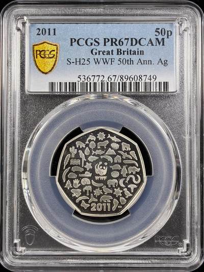 【雨安】【直播拍卖】【第0124期-评级币章】2026-01-17 周六 19:30 - [评级现代] Great Britain 英国 50便士 2011年 野生动物基金50周年 PCGS-PR67DCAM 精制币