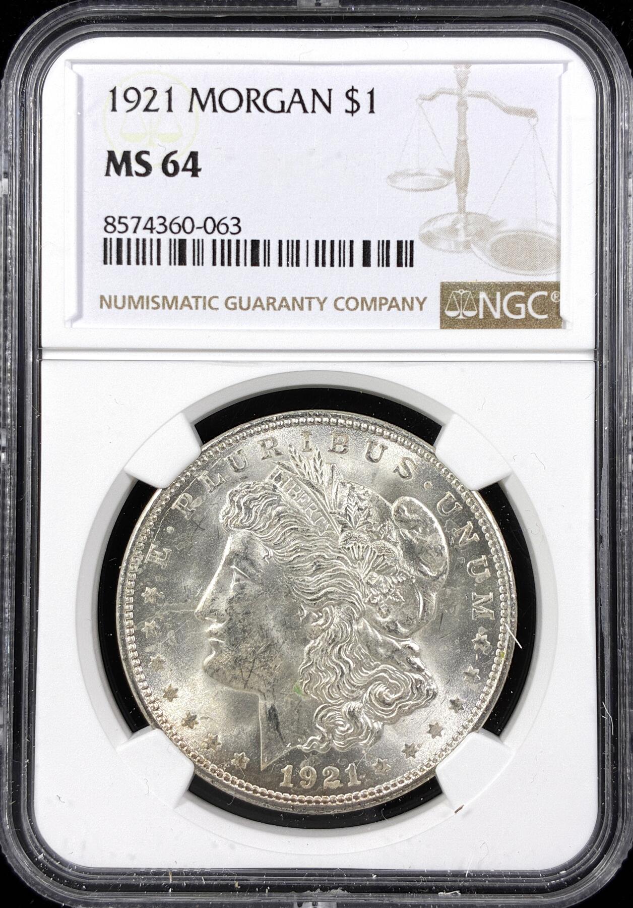 【雨安】【直播拍卖】【第0124期-评级币章】2026-01-17 周六 19:30 [评级美洲] USA 美国 1美元 (1878-1921) 摩根 1921年  NGC-MS64