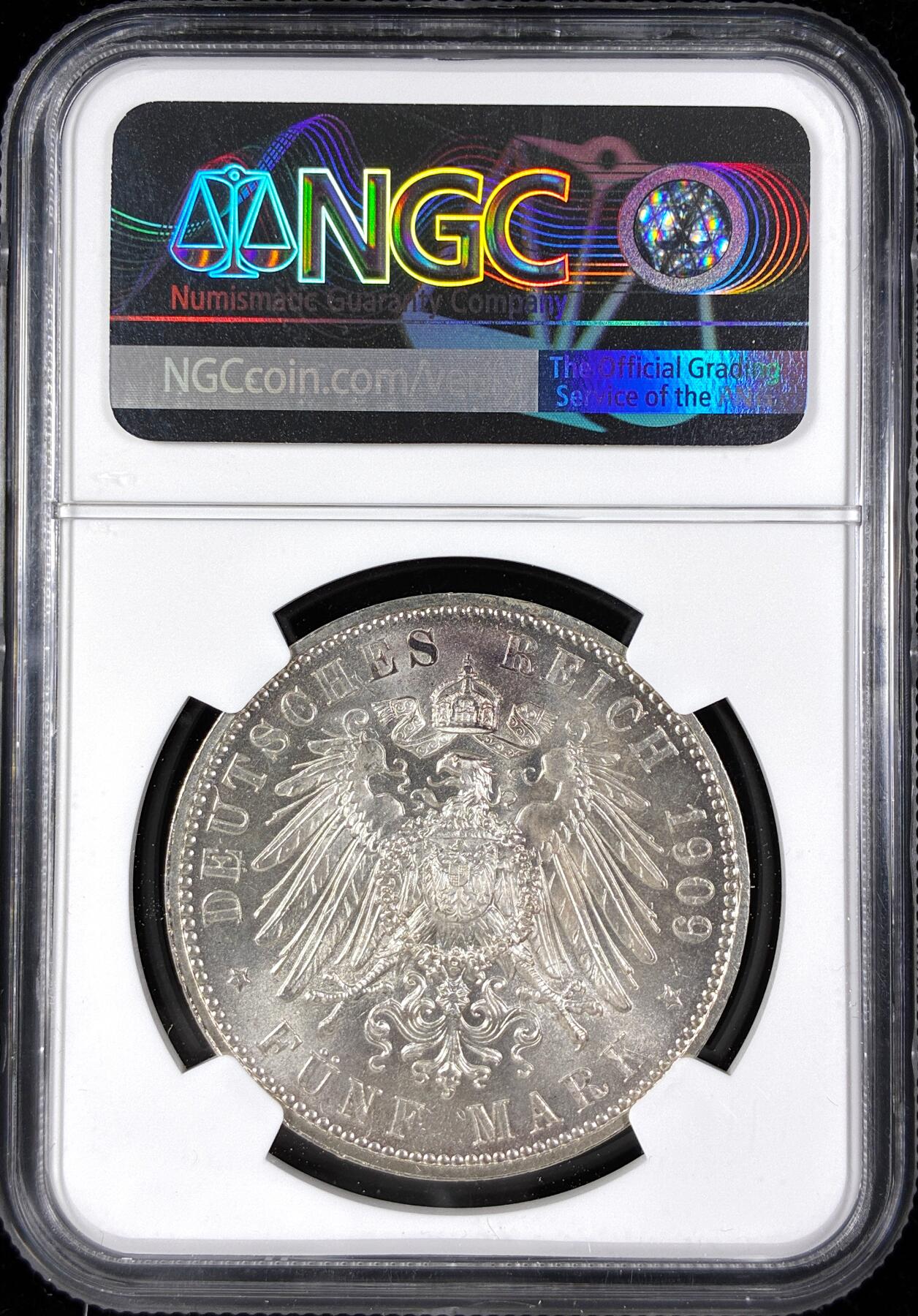 【雨安】【直播拍卖】【第0124期-评级币章】2026-01-17 周六 19:30 [评级德国] Germany 德国 帝国 J.139 萨克森 5马克 (1909) 莱比锡大学 1909年  NGC-MS65