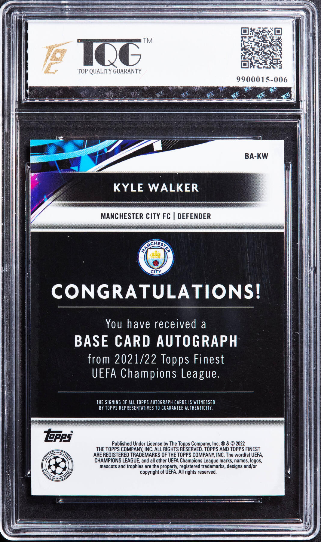 【俄甄集藏】“万象更新、马呈祥瑞”迎新春俄甄精品场-2026年(047)01-21 星期三 晚 19:30 全场包邮 卡片-Topps英国足球明星凯尔·沃克，TQG 9.5M/10.0A，2022年贴签