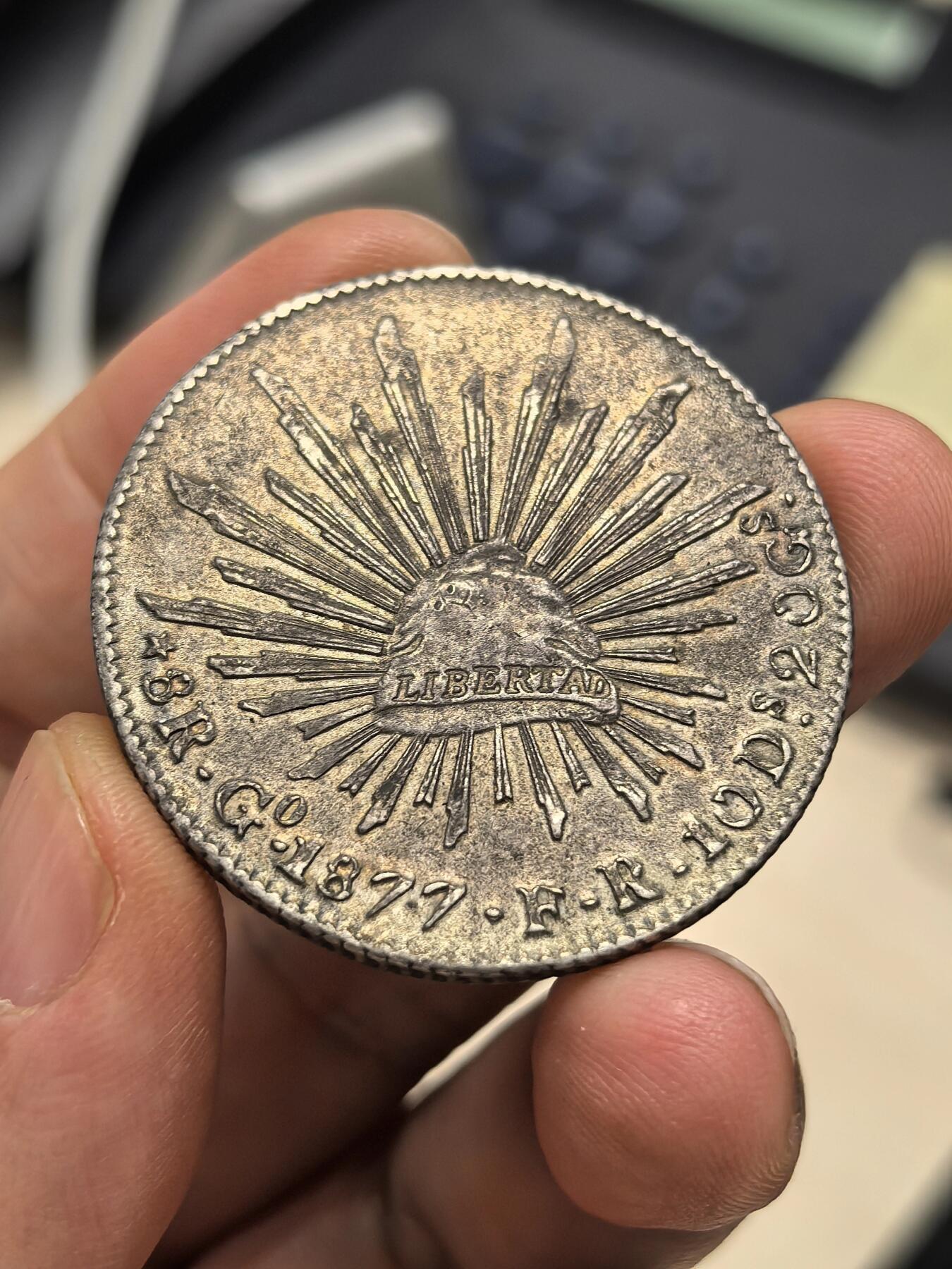 博洋堂世界钱币拍卖第157期（全场包邮） 墨西哥1877年GO FR版花边鹰洋 无洗老包浆全羽毛