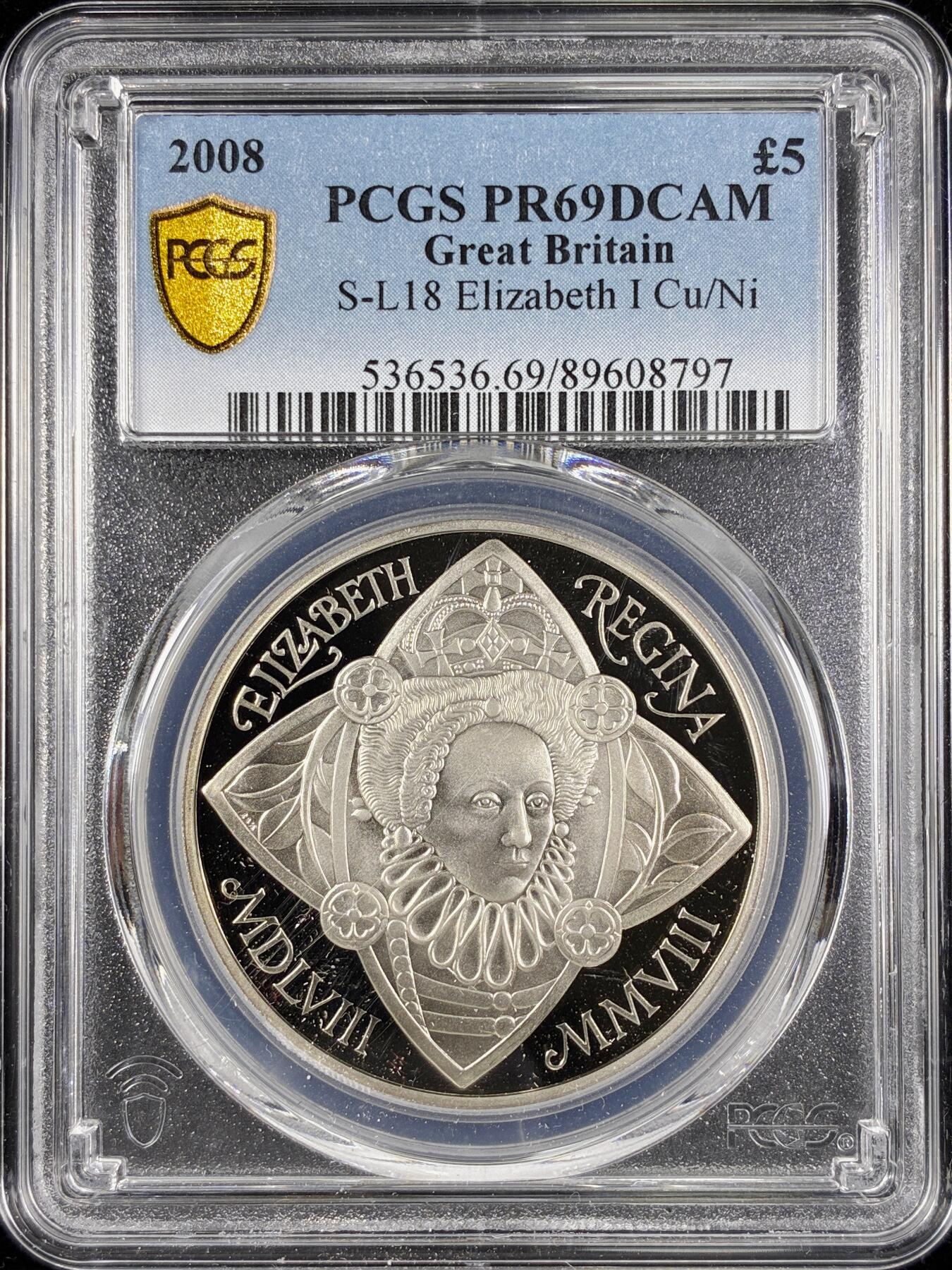【雨安】【直播拍卖】【第0124期-评级币章】2026-01-17 周六 19:30 [评级现代] Great Britain 英国 5镑 2008年 伊丽莎白一世 PCGS-PR69DCAM 精制币