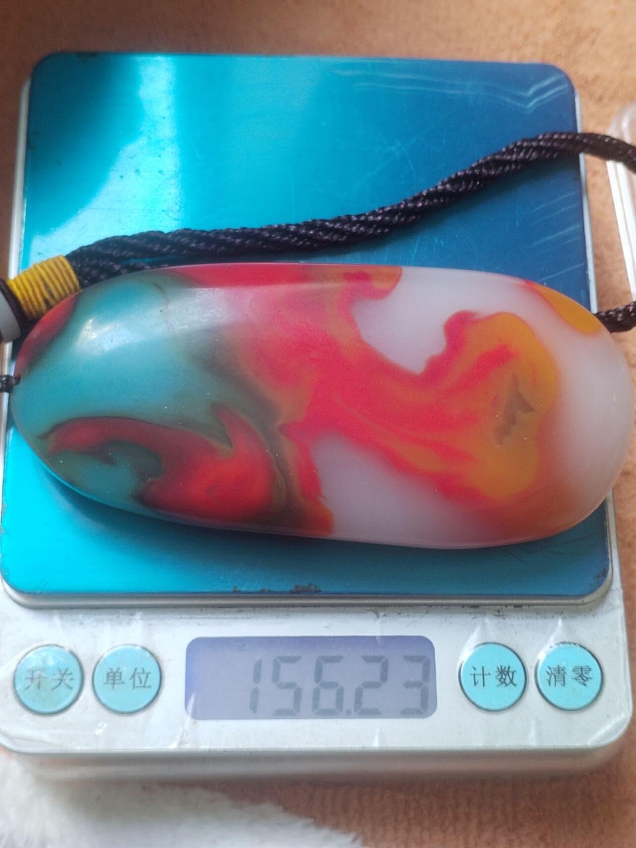 玉石 手镯 手串 手链 中国红  七彩玉手把件。