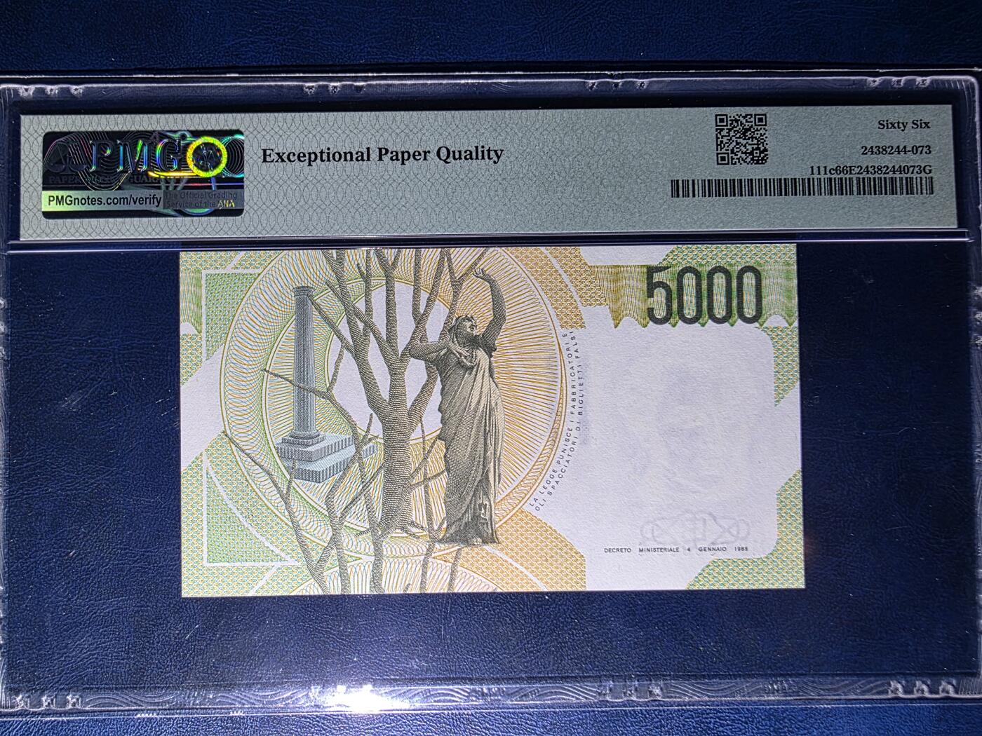 叁拾收藏第34期 意大利1985年5000里拉  雷达号 PMG66