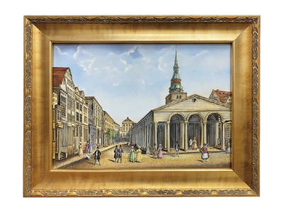 上海拍卖行2025年秋季古董珍玩拍卖会 - 德国手绘城市风景瓷板画(45.5×34.5cm)