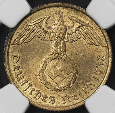 修遠堂世界钱币第101期 - NGC MS63 1938年德国10芬尼 A厂铭