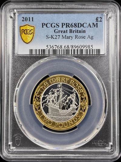 【雨安】【直播拍卖】【第0124期-评级币章】2026-01-17 周六 19:30 - [评级现代] Great Britain 英国 2镑 2011年 玛丽·罗斯号 PCGS-PR68DCAM 精制币