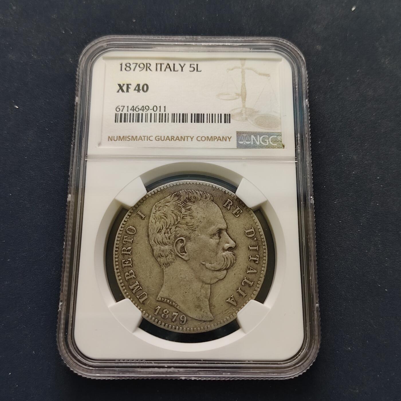 【全场包邮】纯粹捡漏拍495场-持续更新中 意大利1879年翁贝托一世5里拉银币-NGC XF40