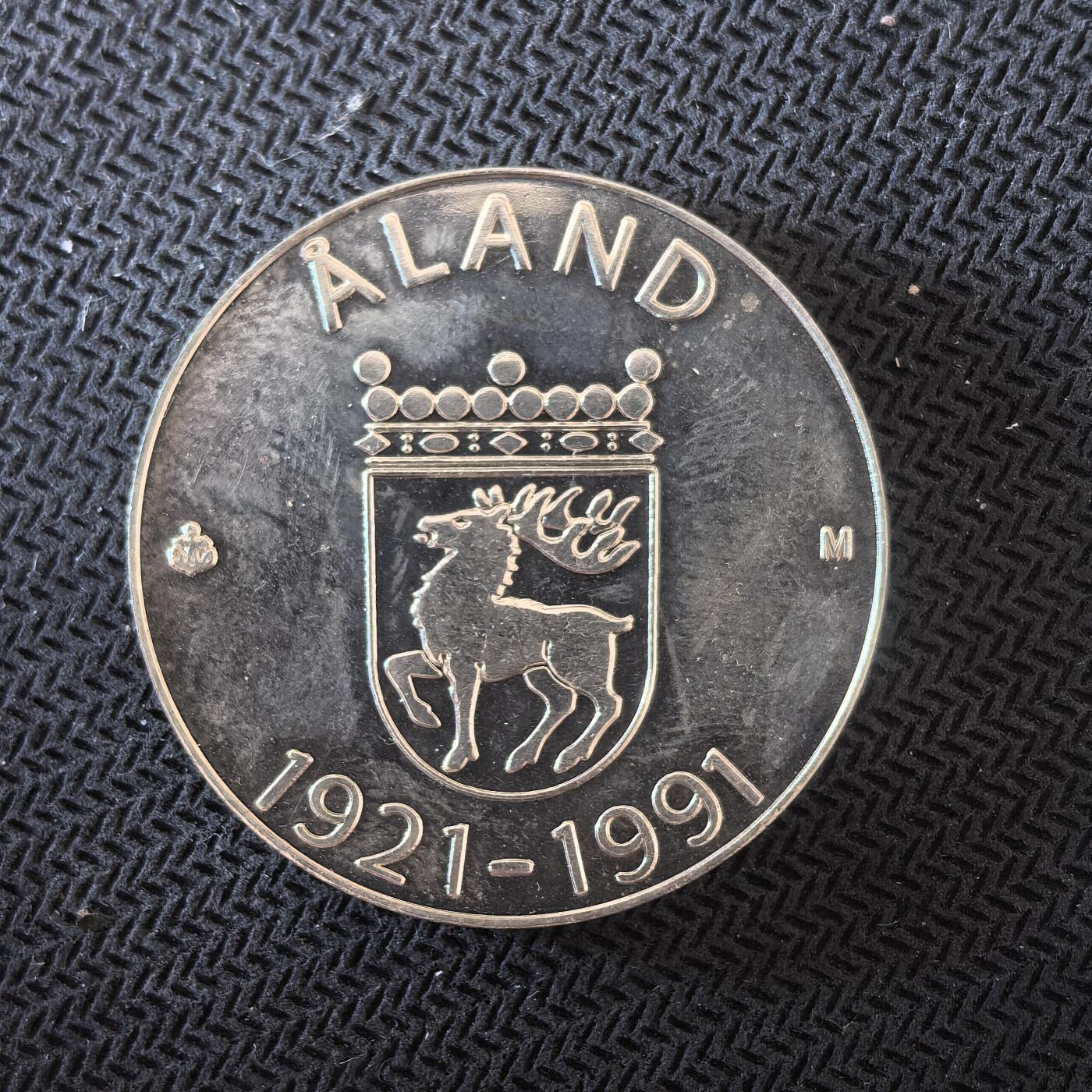 道一币馆币章第一百六十三场 芬兰1991年奥兰省自治70周年100马克银币  24g   925s
