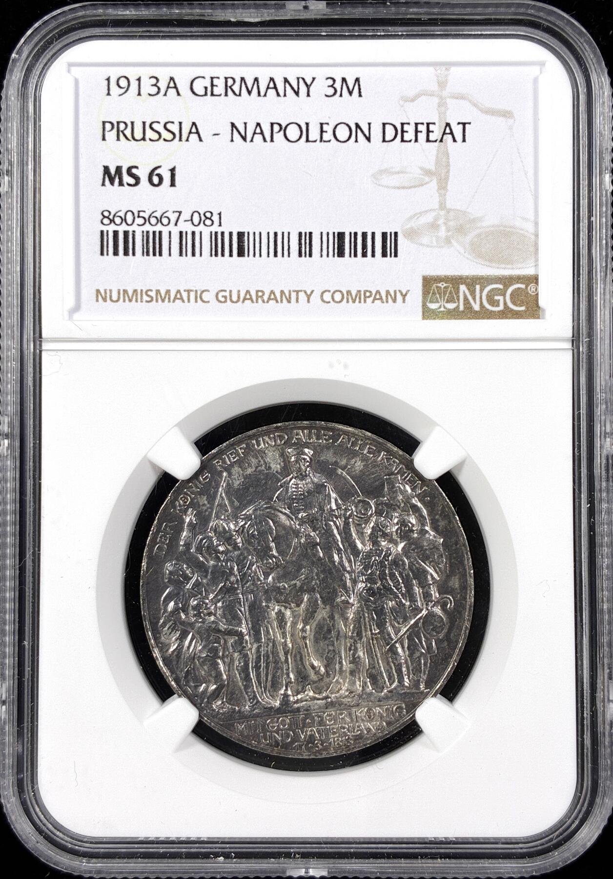 【雨安】【直播拍卖】【第0124期-评级币章】2026-01-17 周六 19:30 [评级德国] Germany 德国 帝国 普鲁士 3马克 (1913) 普法战争 1913年  NGC-MS61