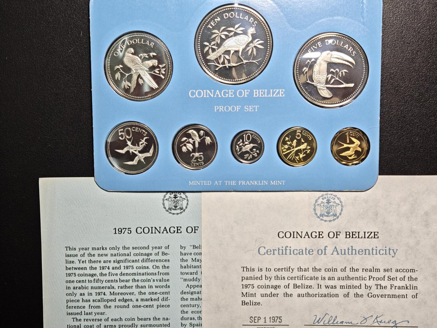 【德藏】世界币章拍卖第162期（拍品征集中~欢迎藏友联系） 1975年 伯利兹精制硬币套装 原封 带说明书 美国富兰克林造币厂代铸