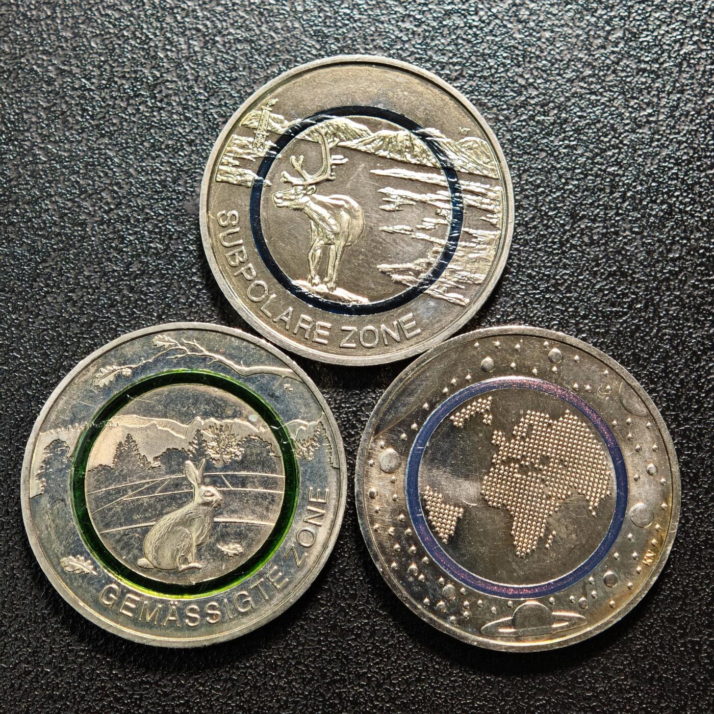 【德藏】世界币章拍卖第162期（拍品征集中~欢迎藏友联系） 6枚一组 德国气候带系列5欧元纪念聚能环镍币 直径约：27.2mm/枚；重约：8.9g/枚