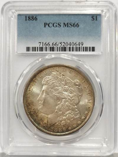 博洋堂世界钱币拍卖第157期（全场包邮） - PCGS MS66 美国1886年摩根银币，原味淡彩，收藏级分数