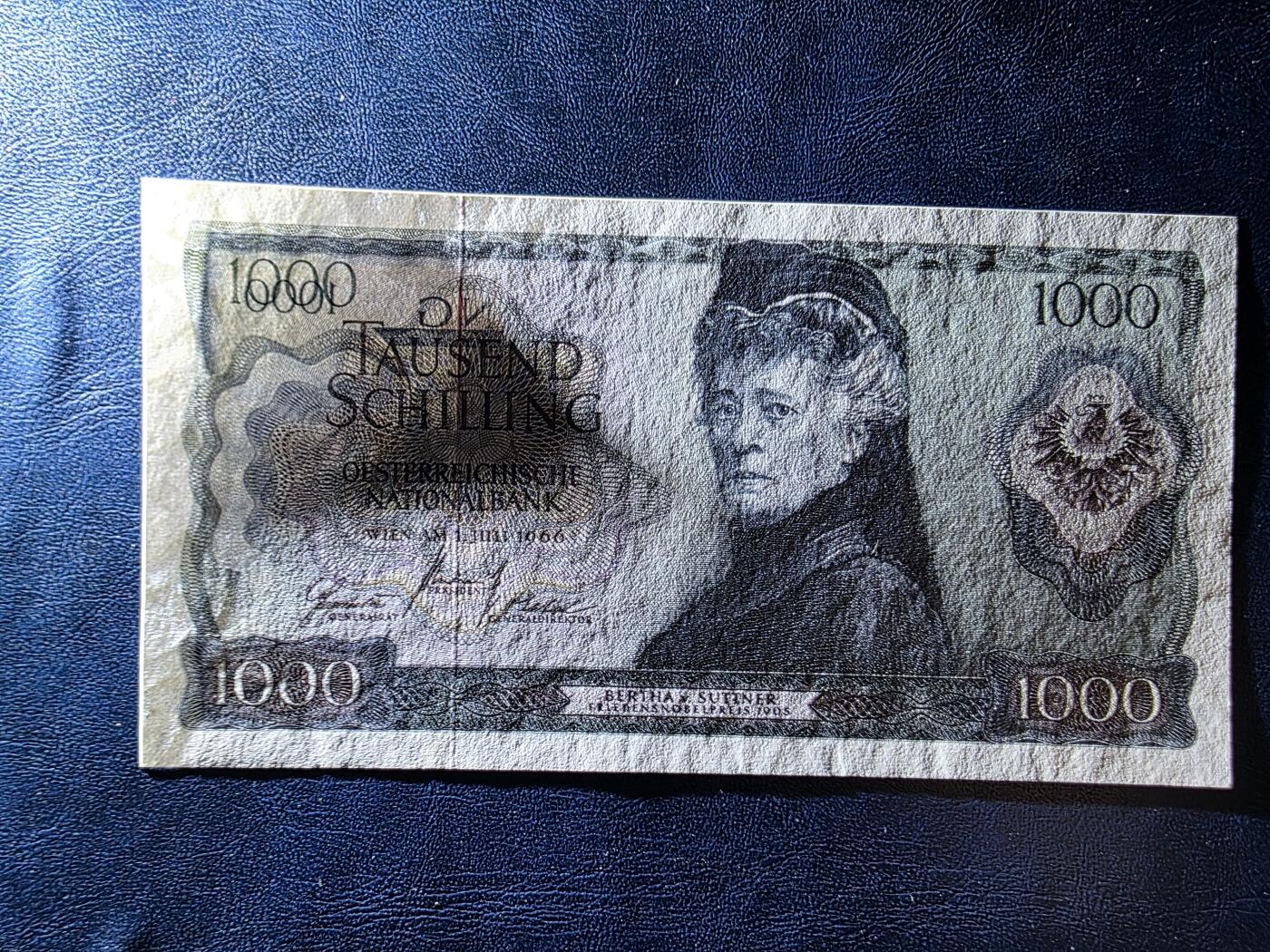 叁拾收藏第34期 奥地利1966年1000先令  苏特纳  UNC