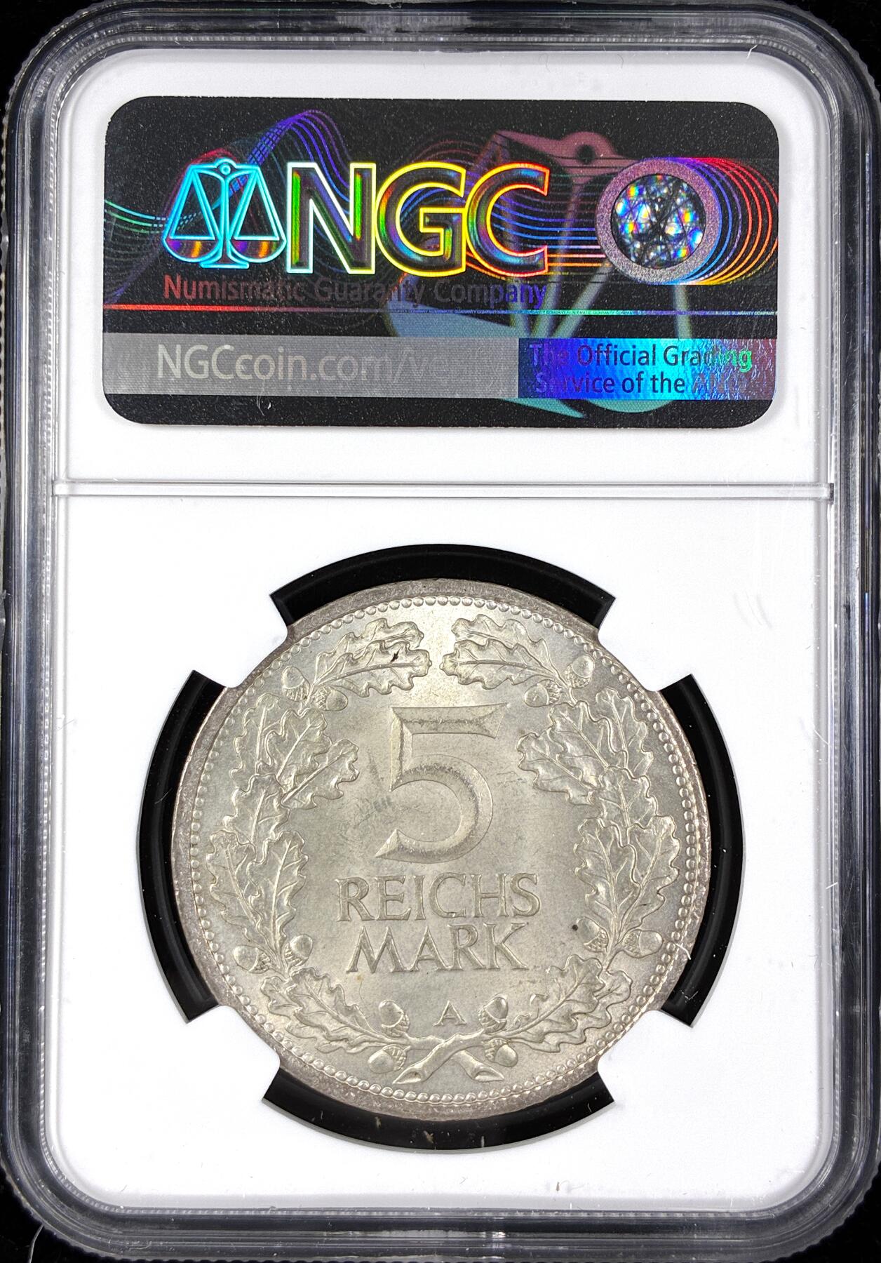 【雨安】【直播拍卖】【第0124期-评级币章】2026-01-17 周六 19:30 [评级德国] Germany 德国 魏玛 5马克 KM#47 莱茵兰千年 1925年  NGC-MS62