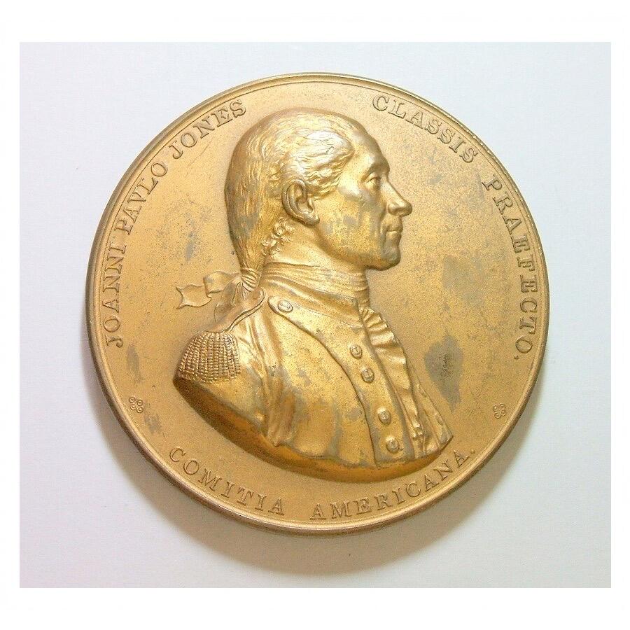 【艺术】美国艺术大章 纪念1779年海军之父琼斯弗兰伯勒角海战 高浮雕精制超大镀金章 60MM 108克