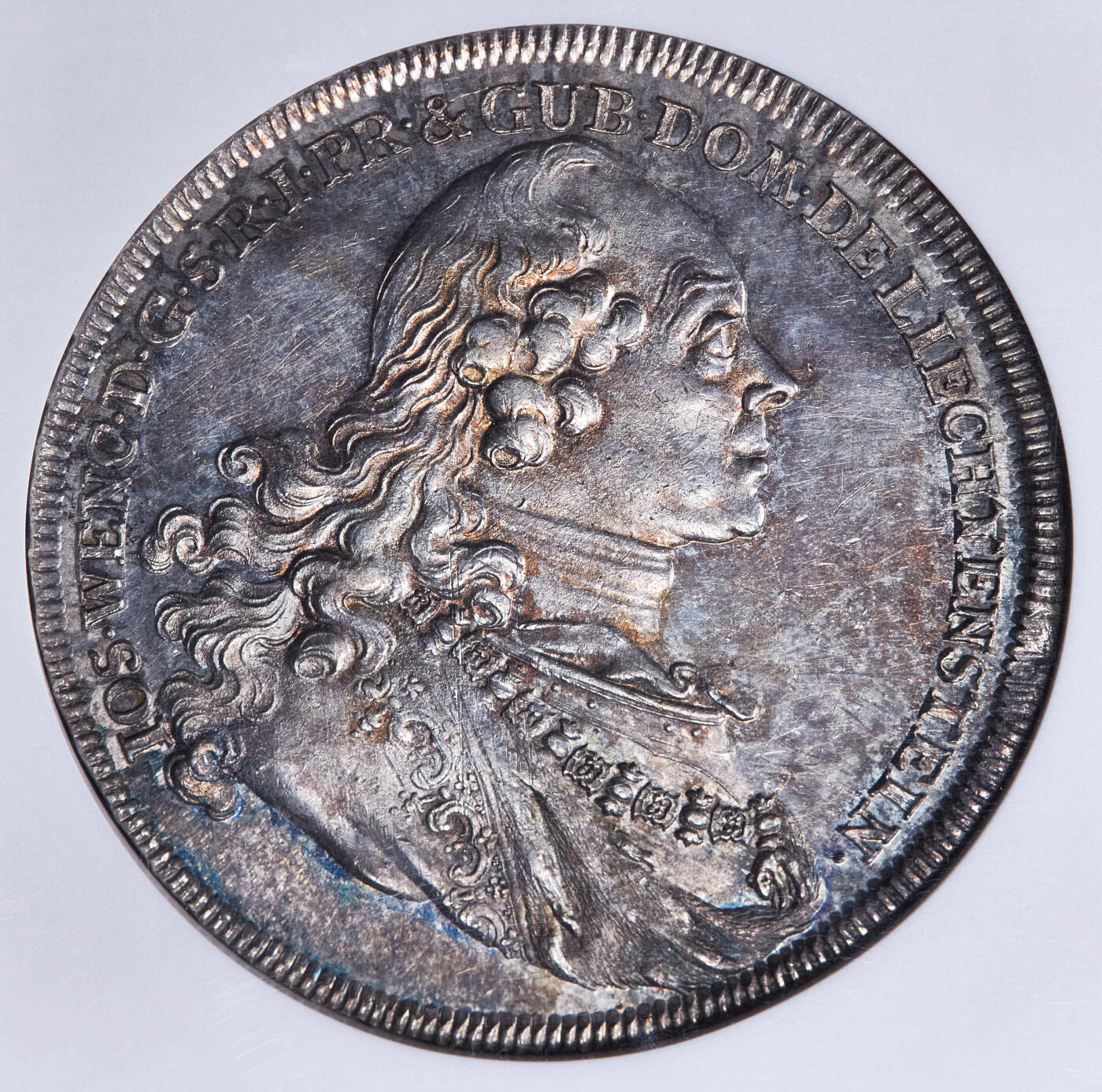 【俄甄集藏】“万象更新、马呈祥瑞”迎新春俄甄精品场-2026年(047)01-21 星期三 晚 19:30 全场包邮 神圣罗马帝国-列支敦士登大公国1758年约瑟夫·文策尔一世天使盾徽1泰勒大银币，NGC MS62，稀有品种，发行量700枚，五彩包浆，原光品相，底板凝霜，季军