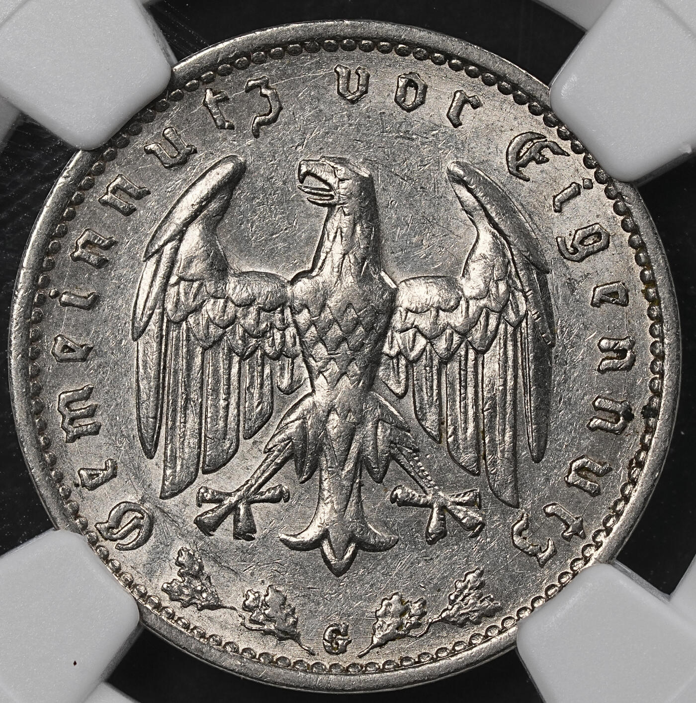 修遠堂世界钱币第101期 NGC MS62 1933年德国1马克 G厂铭 少见的厂铭