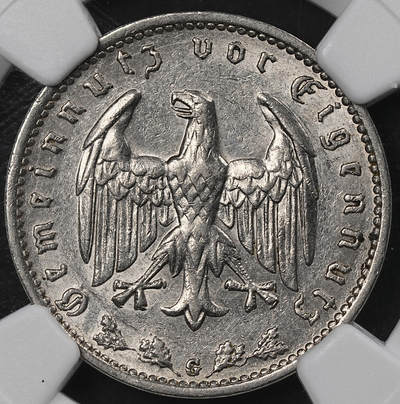 修遠堂世界钱币第101期 - NGC MS62 1933年德国1马克 G厂铭 少见的厂铭