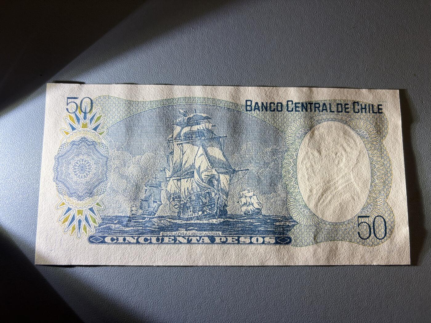 咖啡豆•收藏 2026年Jan_21th世界各国纸币拍卖 智利 1981年 50比索 全新UNC 外国纸币