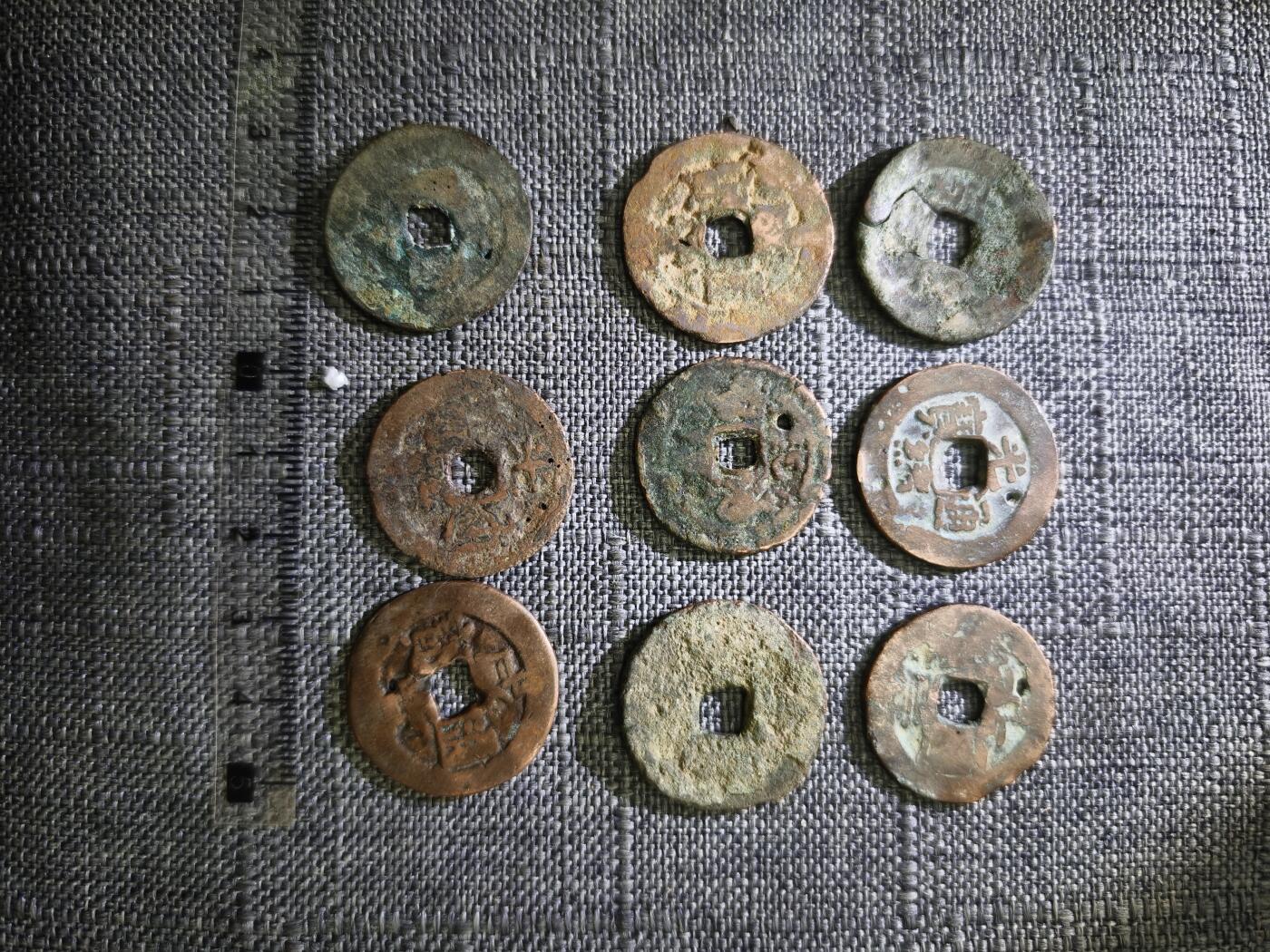 107期新疆红钱粟特钱币丝路钱币专场 毛病新疆红钱版式一组九个