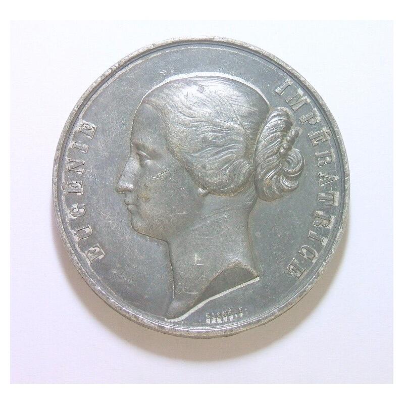 【旋风钱币】1月17日19:00准时开拍 精美欧洲币章、银币银章、第三帝国钱币等 全场包邮！ 法国1855年 欧仁妮皇后+女神高浮雕精制大合金章 50MM