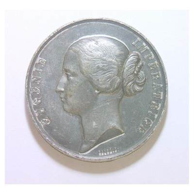 【旋风钱币】1月17日19:00准时开拍 精美欧洲币章、银币银章、第三帝国钱币等 全场包邮！ - 法国1855年 欧仁妮皇后+女神高浮雕精制大合金章 50MM