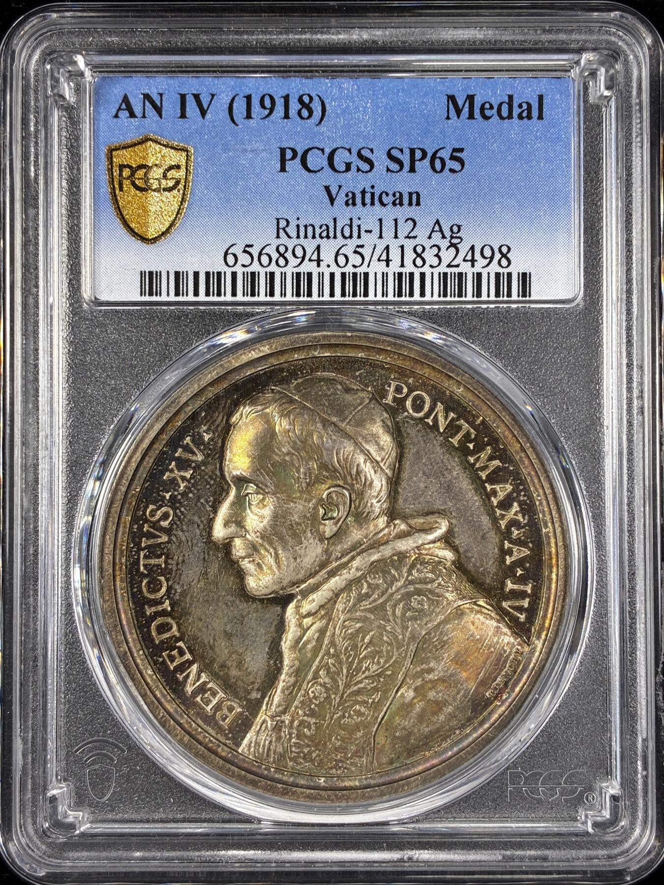 【雨安】【直播拍卖】【第0124期-评级币章】2026-01-17 周六 19:30 [评级章] Vatican [章] 梵蒂冈 1918年 本尼迪克特十五世 银章 背:本笃十五世会见东方信徒 PCGS-SP65