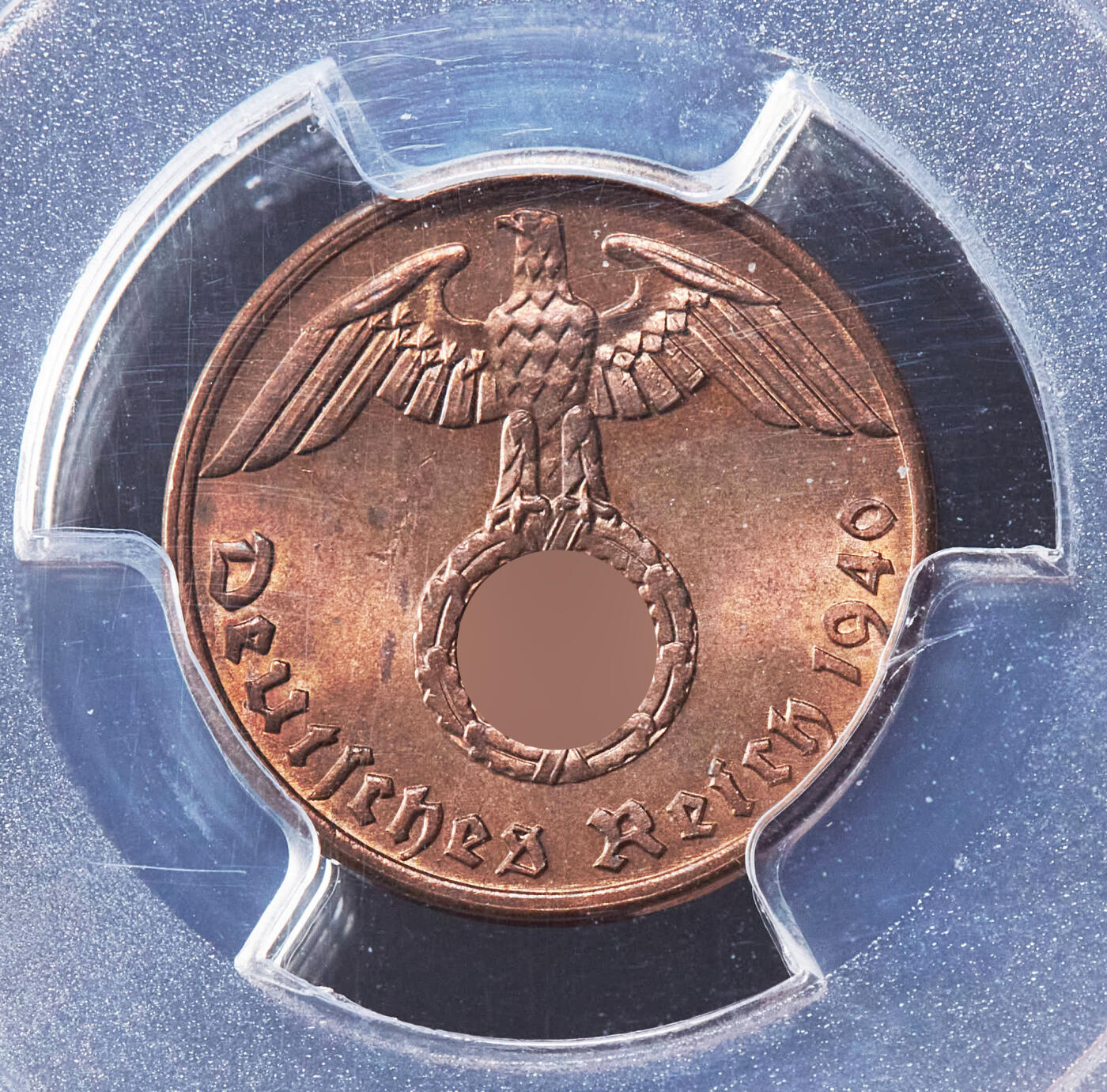 【俄甄集藏】“万象更新、马呈祥瑞”迎新春俄甄精品场-2026年(047)01-21 星期三 晚 19:30 全场包邮 德国第三帝国1940/1939年A版1、2芬尼铜币一对，PCGS MS64RB，转光品相，原图联系客服或者查询相关官网查看